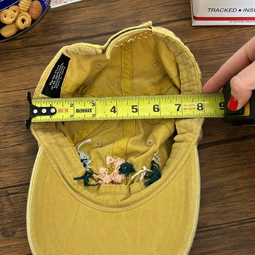 Hand Embroidered Floral Mustard Yellow‎ Ball Cap- OS